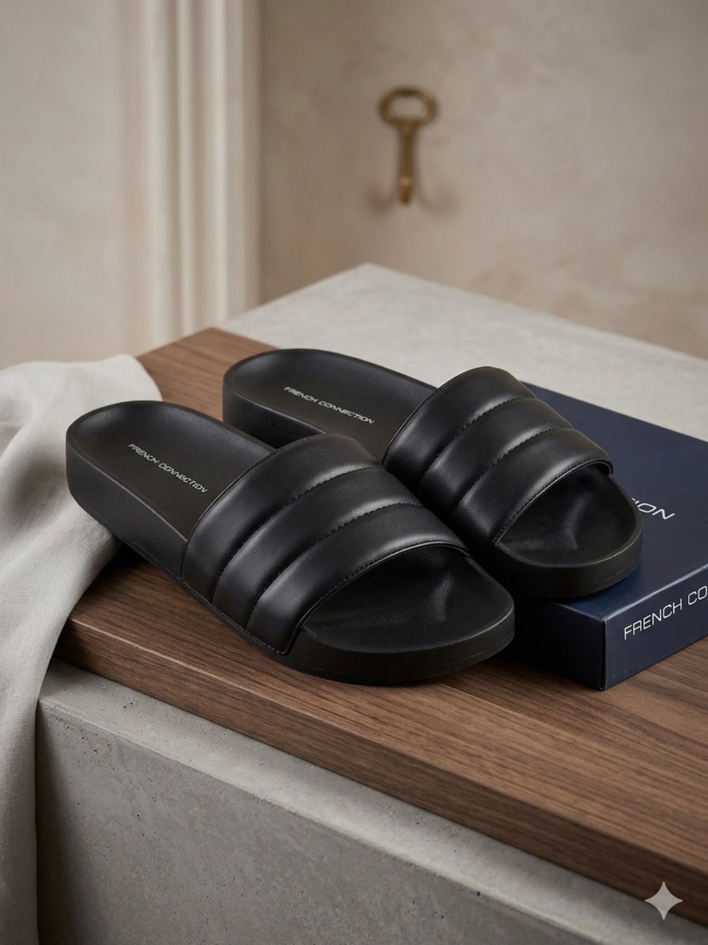 French Connection women’s Black Padded Slide Sandals